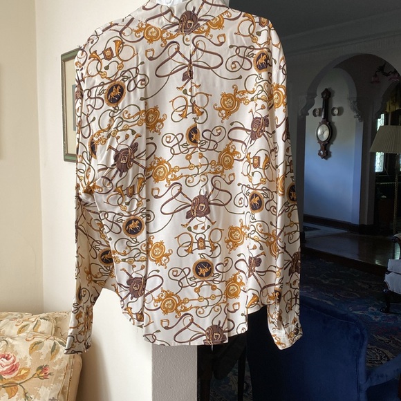 Alexander Campbell 2 pieces Brown & Gold Equestrian Hunt Print Blouse & Skirt 12 - Picture 5 of 16